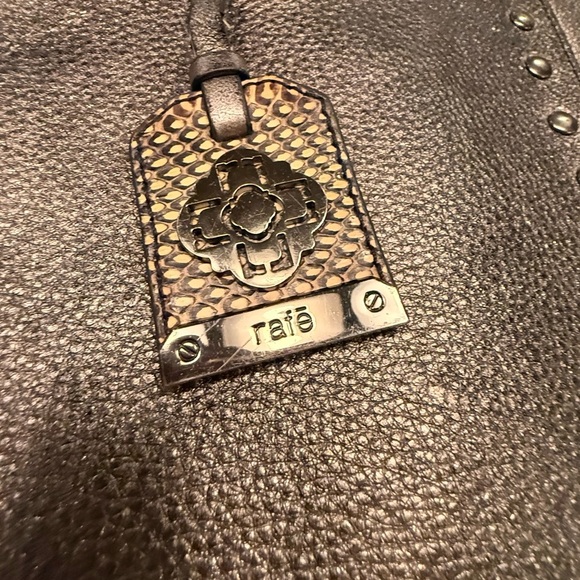 Rafe Silver/Black Metallic Leather Large Tote Bag w/ Snakeskin & Studs $498 - Picture 3 of 15